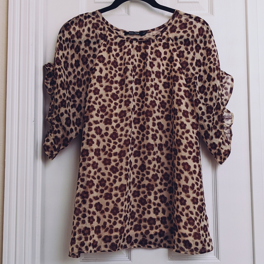 Doe & Rae Leopard Loral Blouse EUC